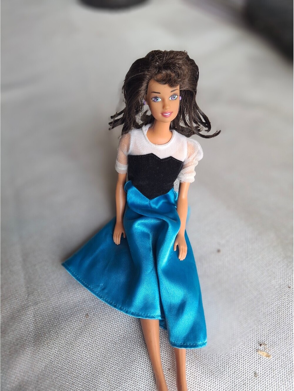 Vintage Barbie Fashion Doll with Blue Satin Dress and Sheer Sleeves